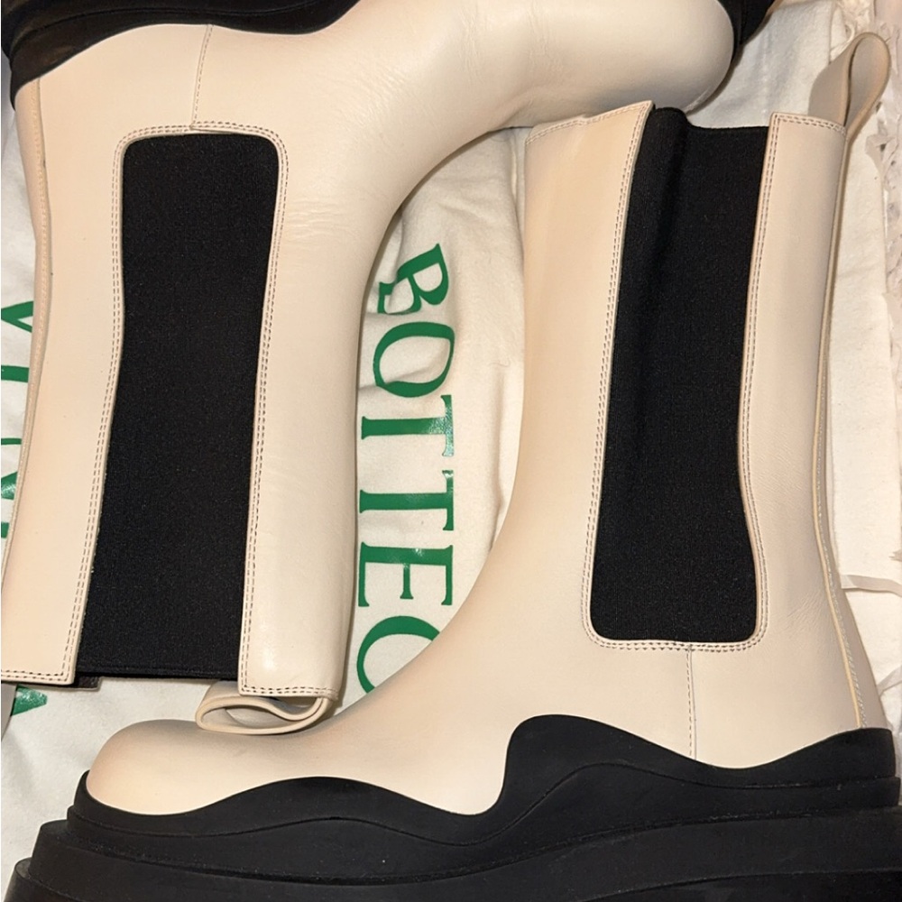 Bottega Veneta Cream and Black Boots